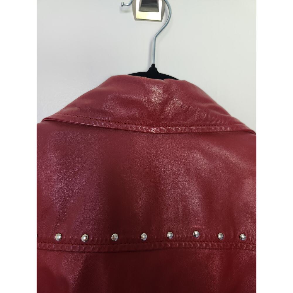 Harley Davidson Women's Red Leather Biker Jacket Size Small Studded Zippers - Picture 13 of 16